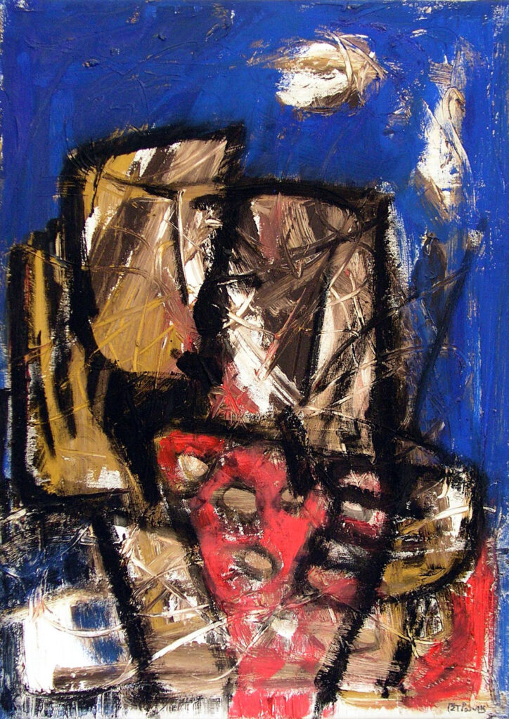 α σπασμός σε μπλε φόντο λάδι 50x70 εκ/cm kiss in a blue background oil